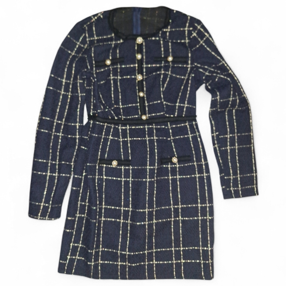 SHEIN Dark Plaid Button-Up Dress